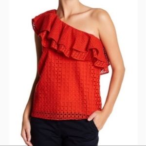 NWT J Crew Red Ruffle Top